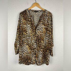Always Indigo cheetah print button-front stretch blouse women’s size 2X